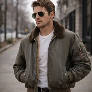 Vintage SEARS Work Leisure Men's Bomber Jacket Faux Fur Collar Aviator 70s Japan